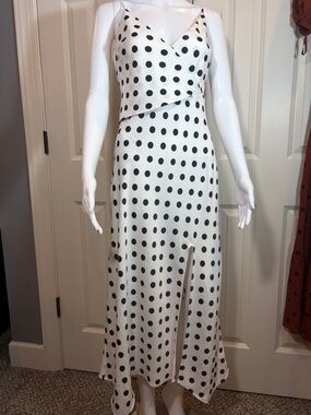 Urban Outfitters White Maxi Slip Dress with Black Polka Dots
